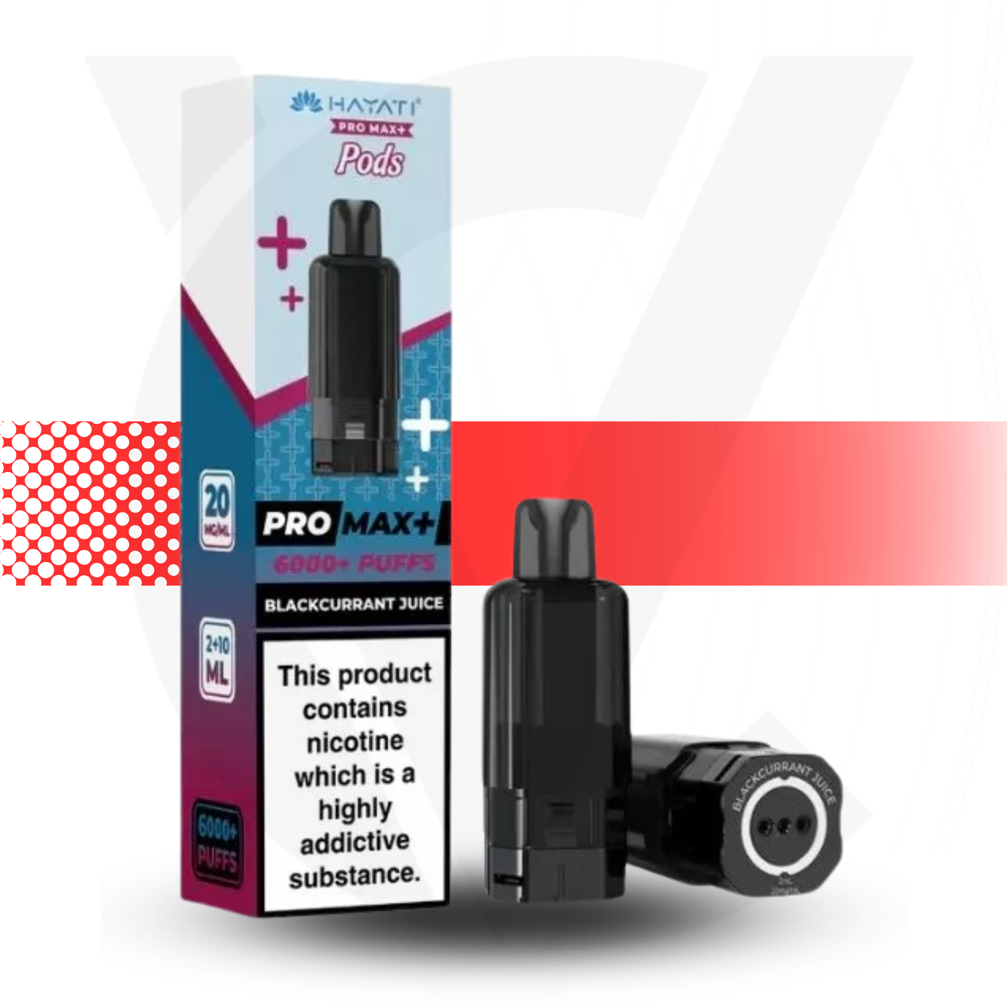 Vape pod packaging with black vape pod on a white background