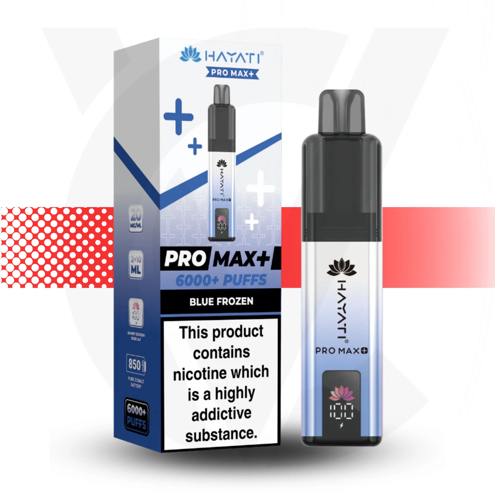 HAYATI Pro Max+ vape device and packaging on a white background Blue Frozen