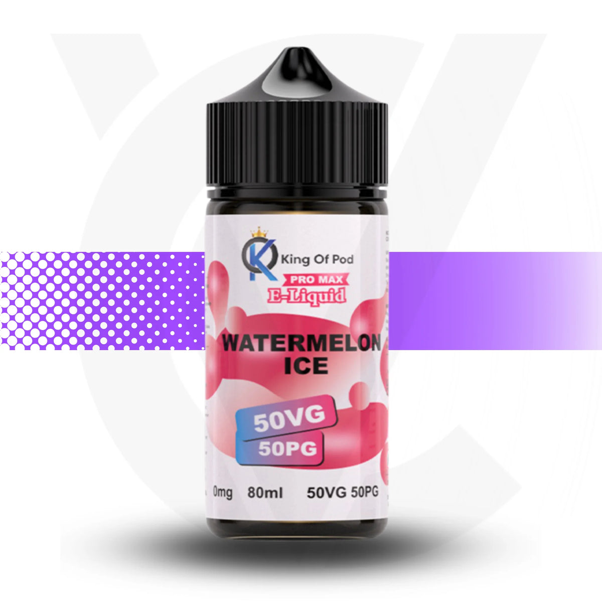 Bottle of King Of Pod e-Liquid Watermelon Ice on a white background