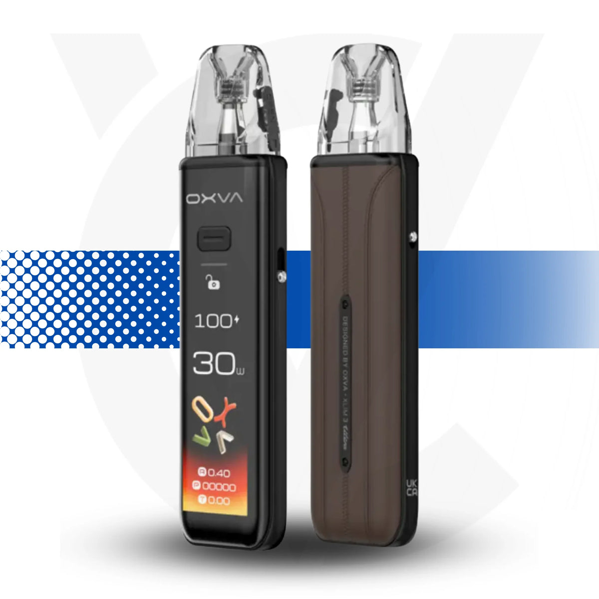 OXVA vaping device with digital display on a white background Xlim 3 Ultra Mocha Brown