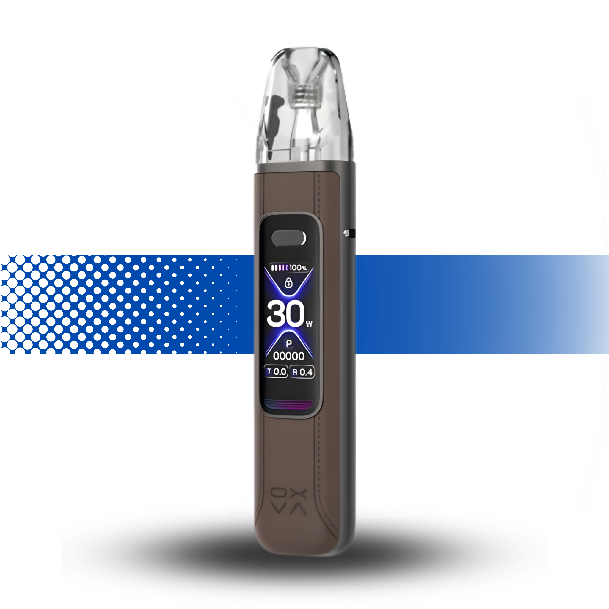 Brown vape device with digital display on a white background Oxva Xlim Pro 3 Brown Leather