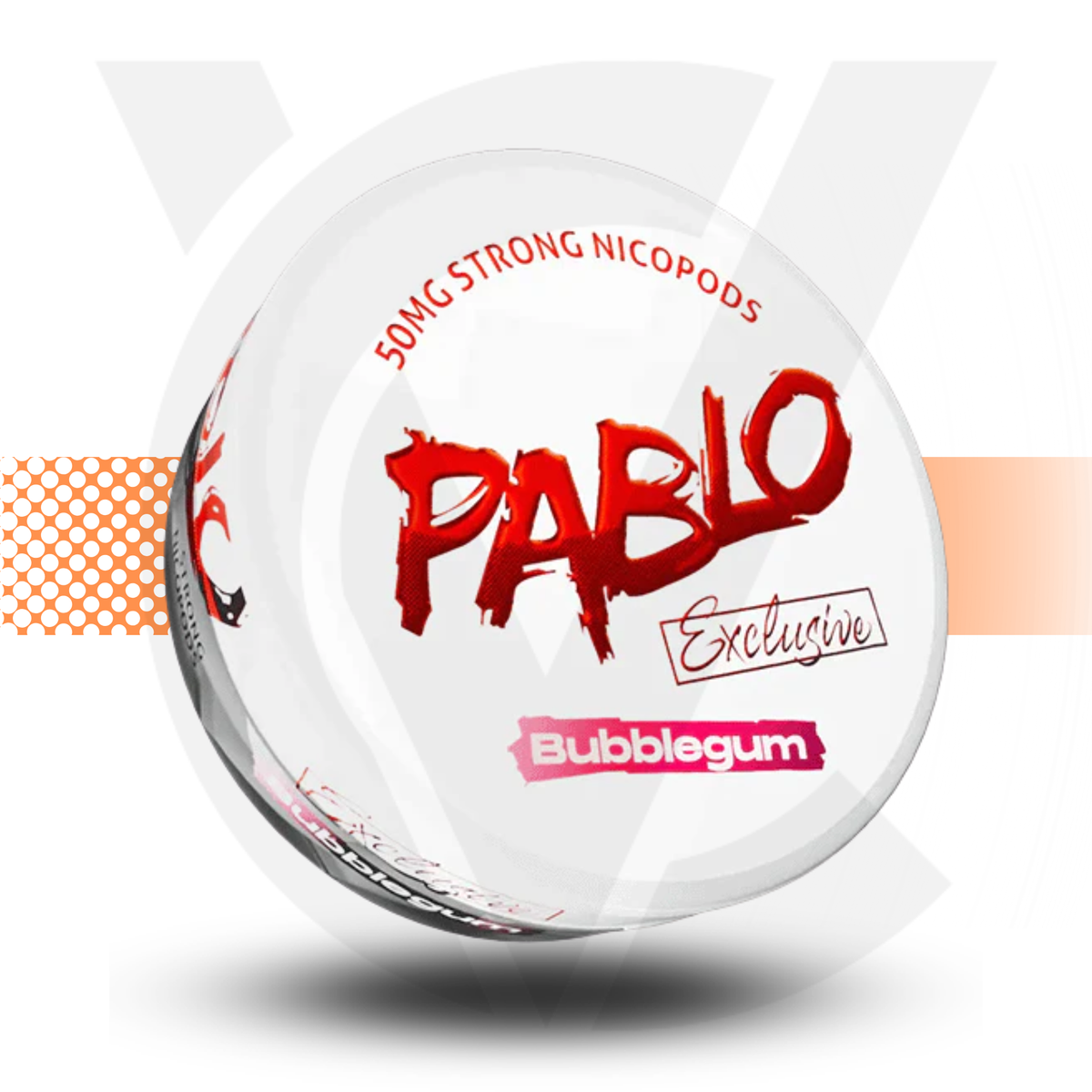 Pablo bubblegum product packaging with red and white text on a white background