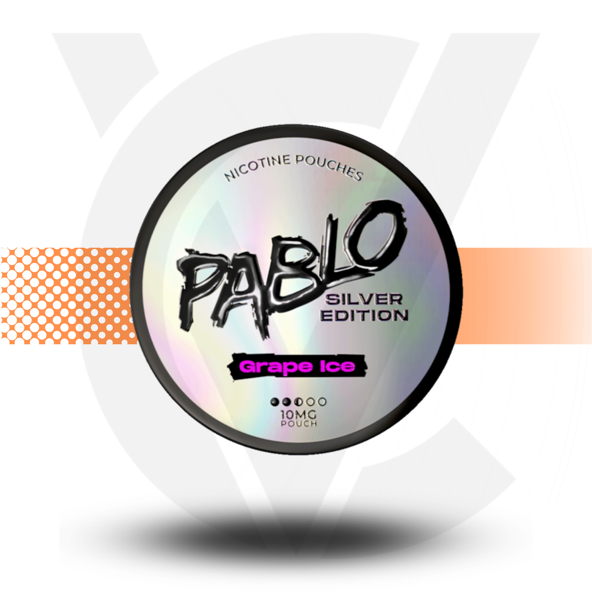 Pablo Nicotine Pouches Silver Edition Grape Ice packaging on a white background