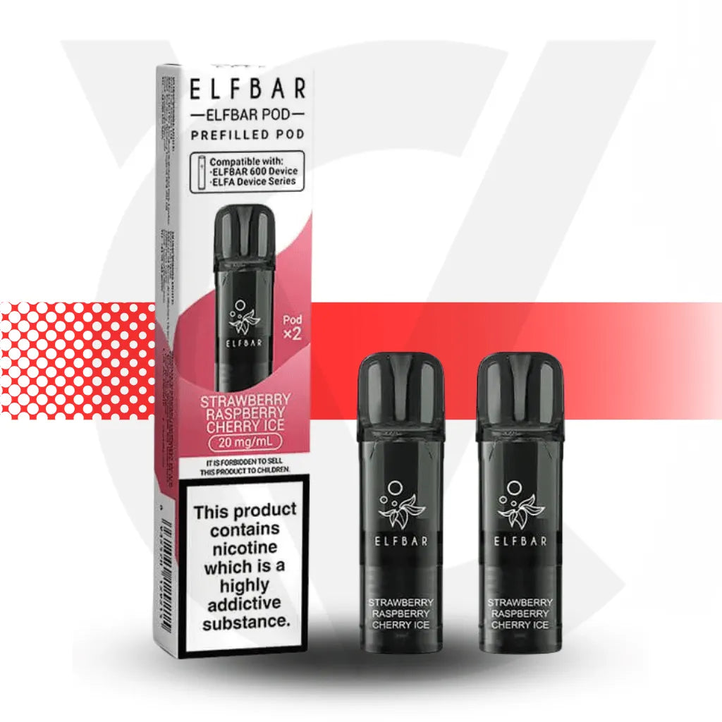 Elf Bar 600 Prefilled Pod - Strawberry Raspberry Cherry Ice | Cloud Vapez UK
