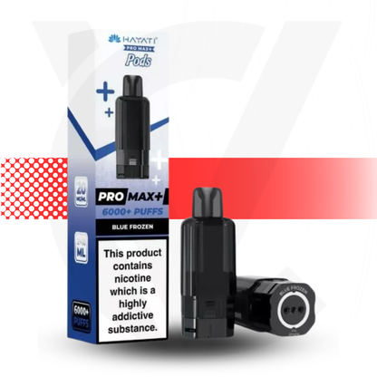 Vape device and packaging with nicotine warning label on a white background