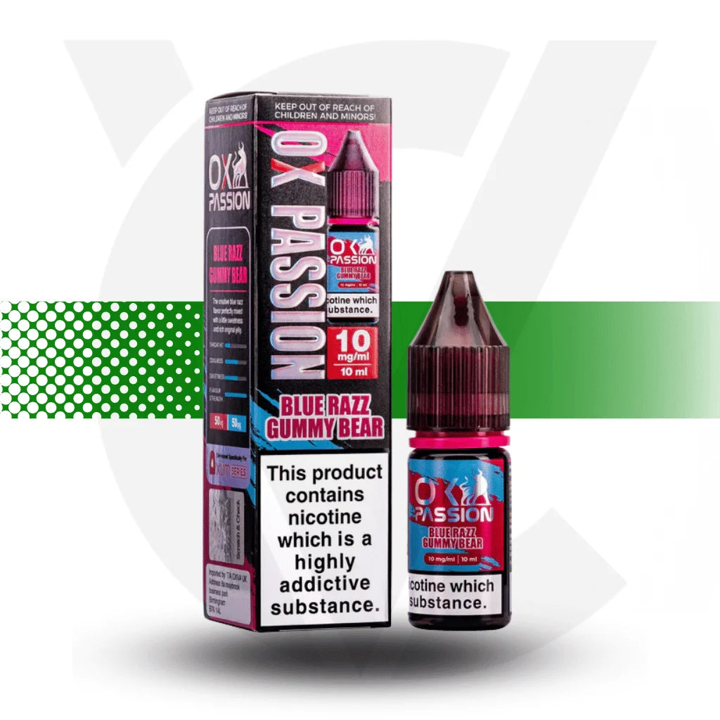 Ox Passion Nicotine Salt E-Liquid 10ml 10MG - Blue Razz Gummy Bear - Cloud Vapez UK