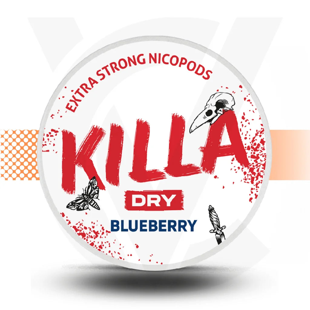 Killa Dry Nicotine Pouches Snus No Tobacco Nicopods - Blueberry 16mg - Cloud Vapez UK