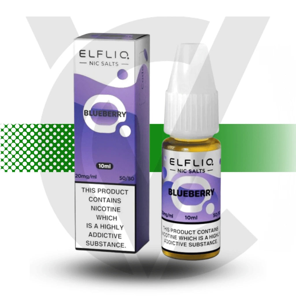 Elfliq Blueberry flavour vape juice 10mg with 10ml bottle and sleek packaging