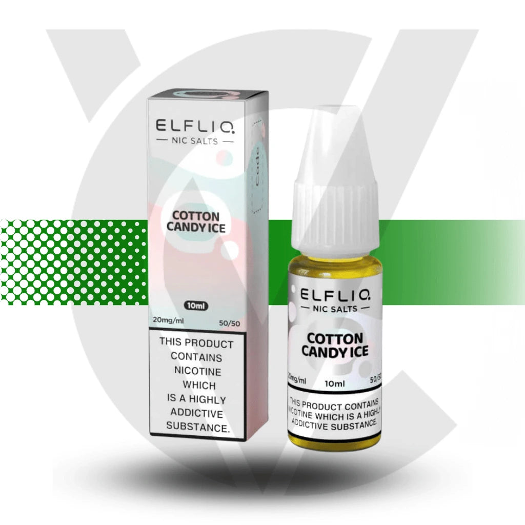 Elfliq Cotton Candy Ice nic salt e-liquid 10ml bottle with pastel pink and blue design