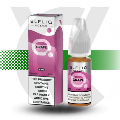 Elfliq Grape nic salt e-liquid in a 10ml bottle and purple box