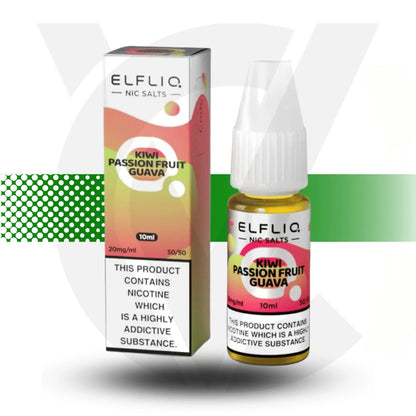 Elfliq kiwi passionfruit guava nic salt e-liquid in a 10ml bottle