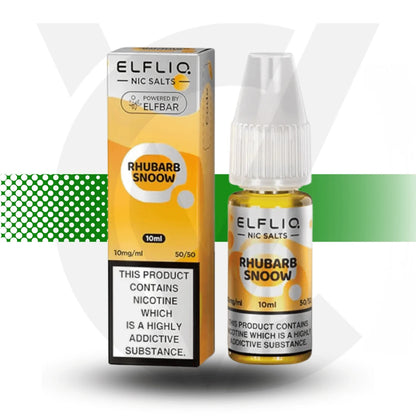 Elfliq Rhubarb Snoow Nic Salt E-Liquid in a 10ml bottle with 10mg nicotine strength