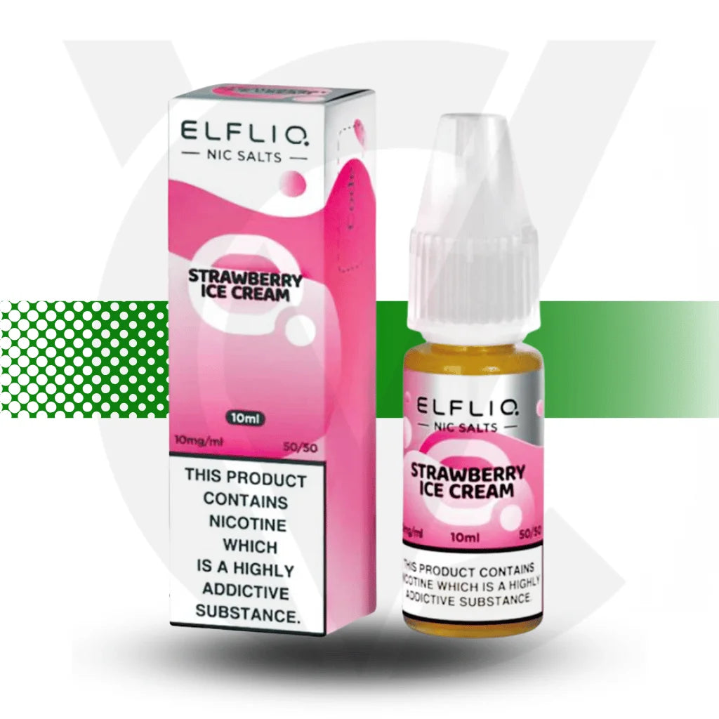 Elfliq Strawberry Ice Cream Nic Salt E-Liquid in a 10ml bottle with 10mg nicotine