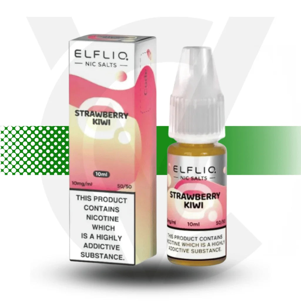 Elfliq Strawberry Kiwi Nic Salt E-Liquid in a 10ml bottle with 10mg nicotine