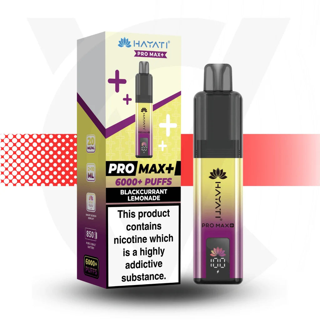 Hayati Pro Max+ vape device and packaging on a white background
