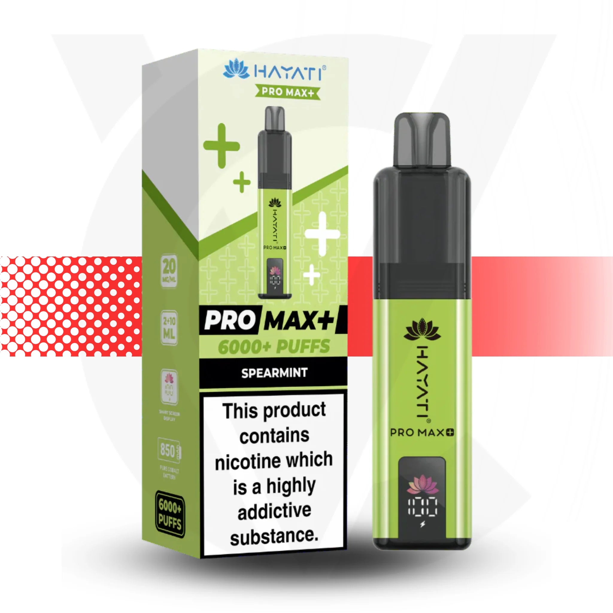 HAYATI Pro Max+ vape device and packaging on a white background Spearmint
