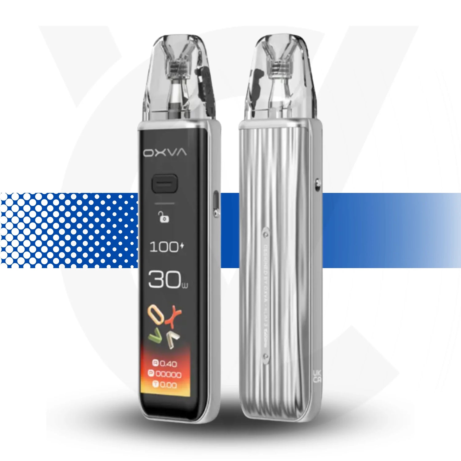 OXVA electronic device with digital display on a white background Oxva Xlim 3 Ultra Metal Silver