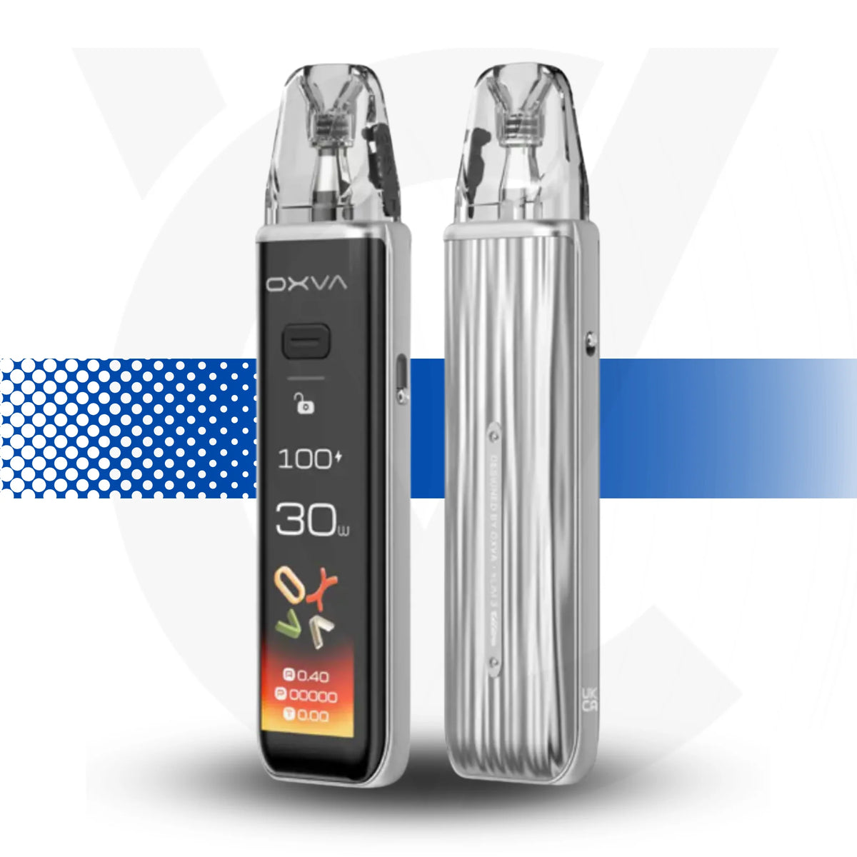 OXVA electronic device with digital display on a white background Oxva Xlim 3 Ultra Metal Silver