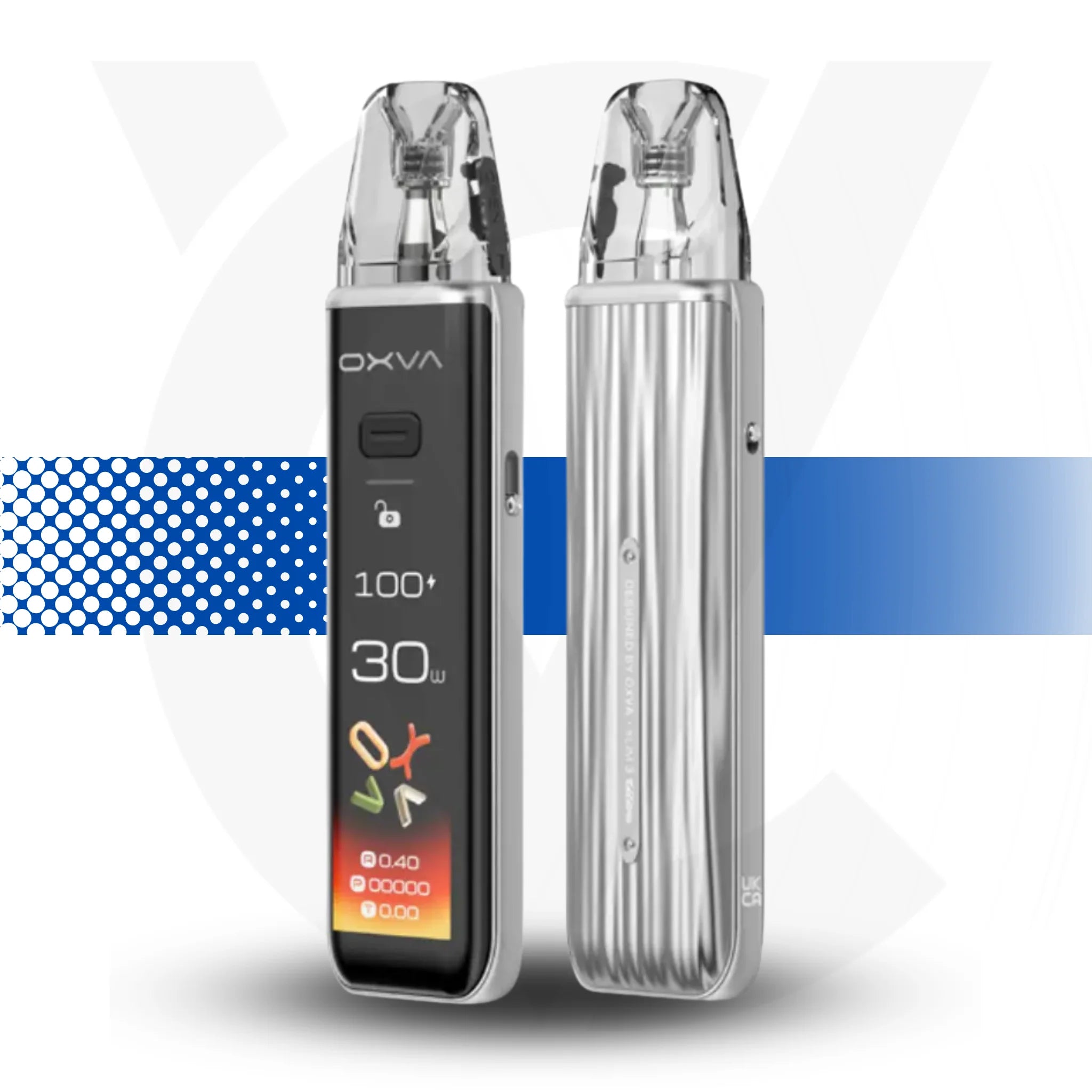 OXVA electronic device with digital display on a white background Oxva Xlim 3 Ultra Metal Silver