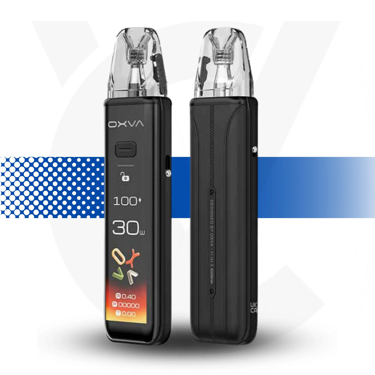 OXVA vaping device with digital display on a white background Xlim 3 Ultra Midnight Black