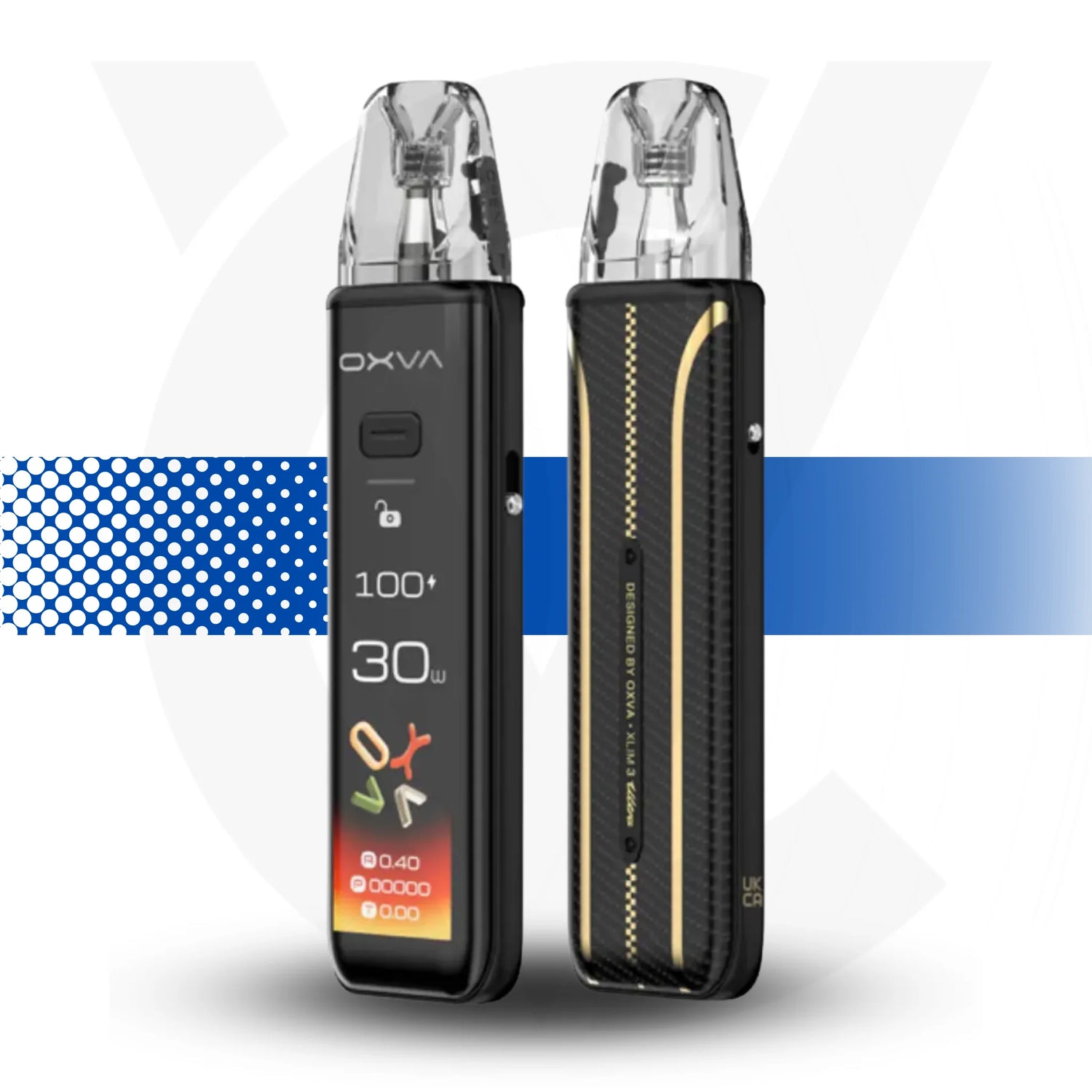 OXVA vaping device with digital display on a white background Xlim 3 Ultra Pro Carbon