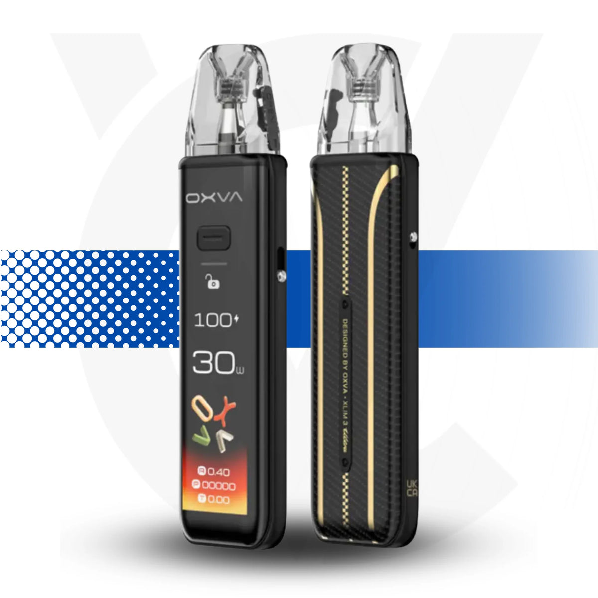 OXVA vaping device with digital display on a white background Xlim 3 Ultra Pro Carbon