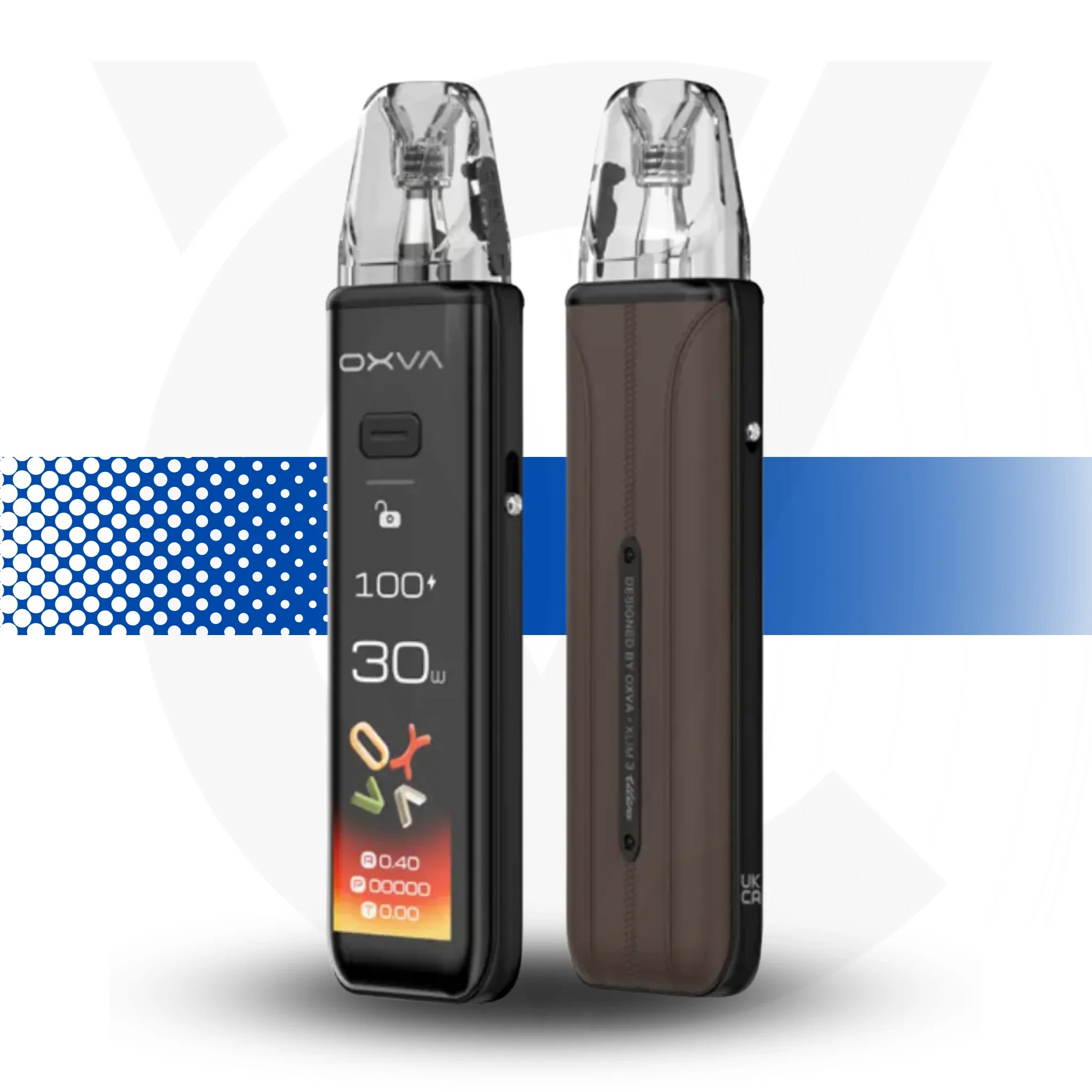 OXVA vaping device with digital display on a white background Xlim 3 Ultra Mocha Brown