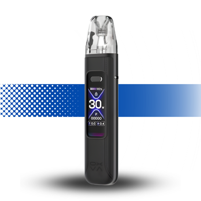 Black electronic device with digital display on a white background Oxva Xlim Pro 3 Black Leather