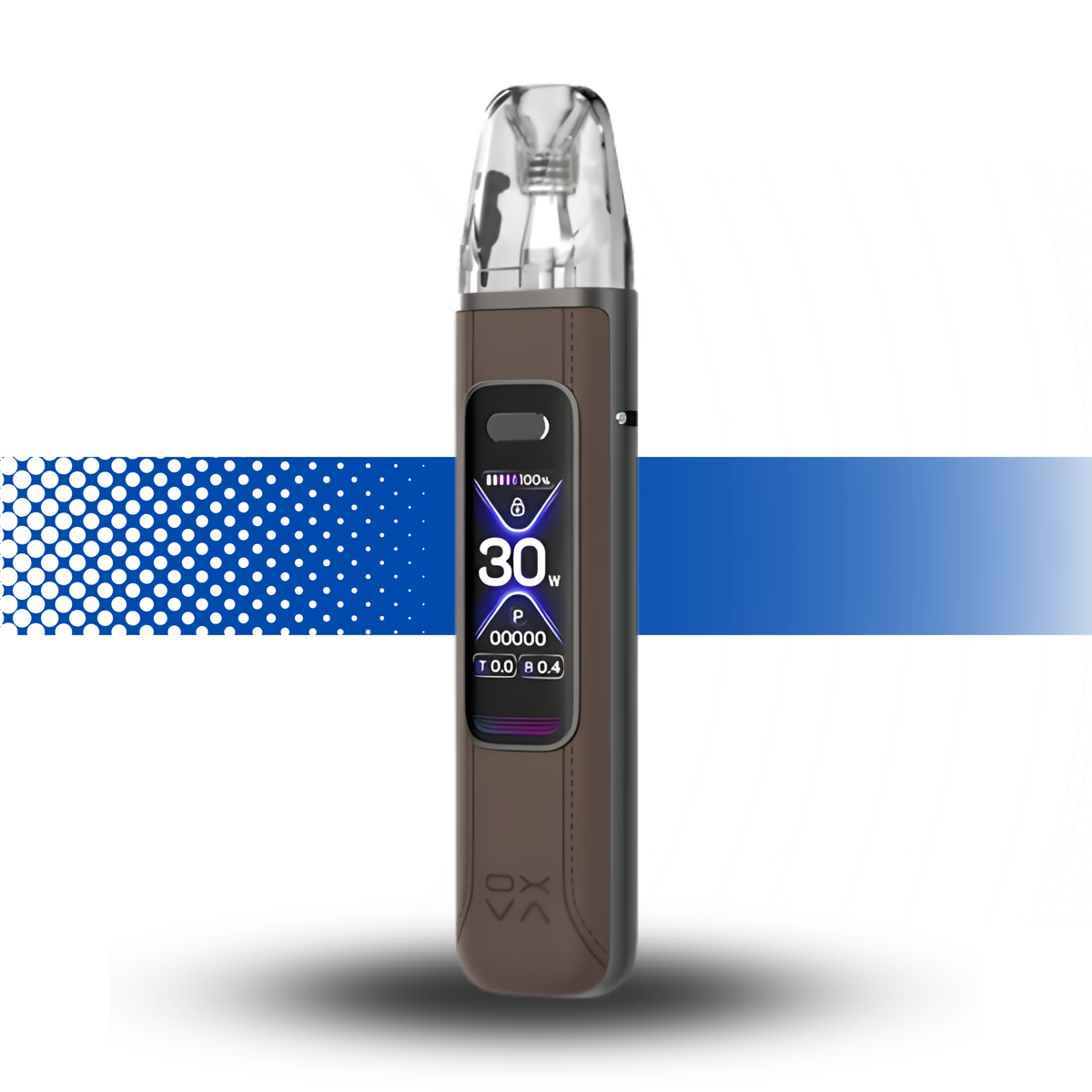 Brown vape device with digital display on a white background Oxva Xlim Pro 3 Brown Leather