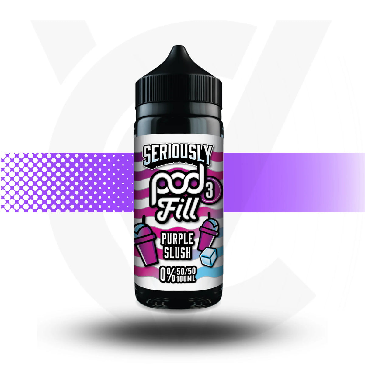 Seriously Pod Fill Purple Slush e-liquid bottle on a white background