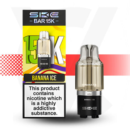 SKE BAR 15K Banana Ice vape device and packaging on a white background