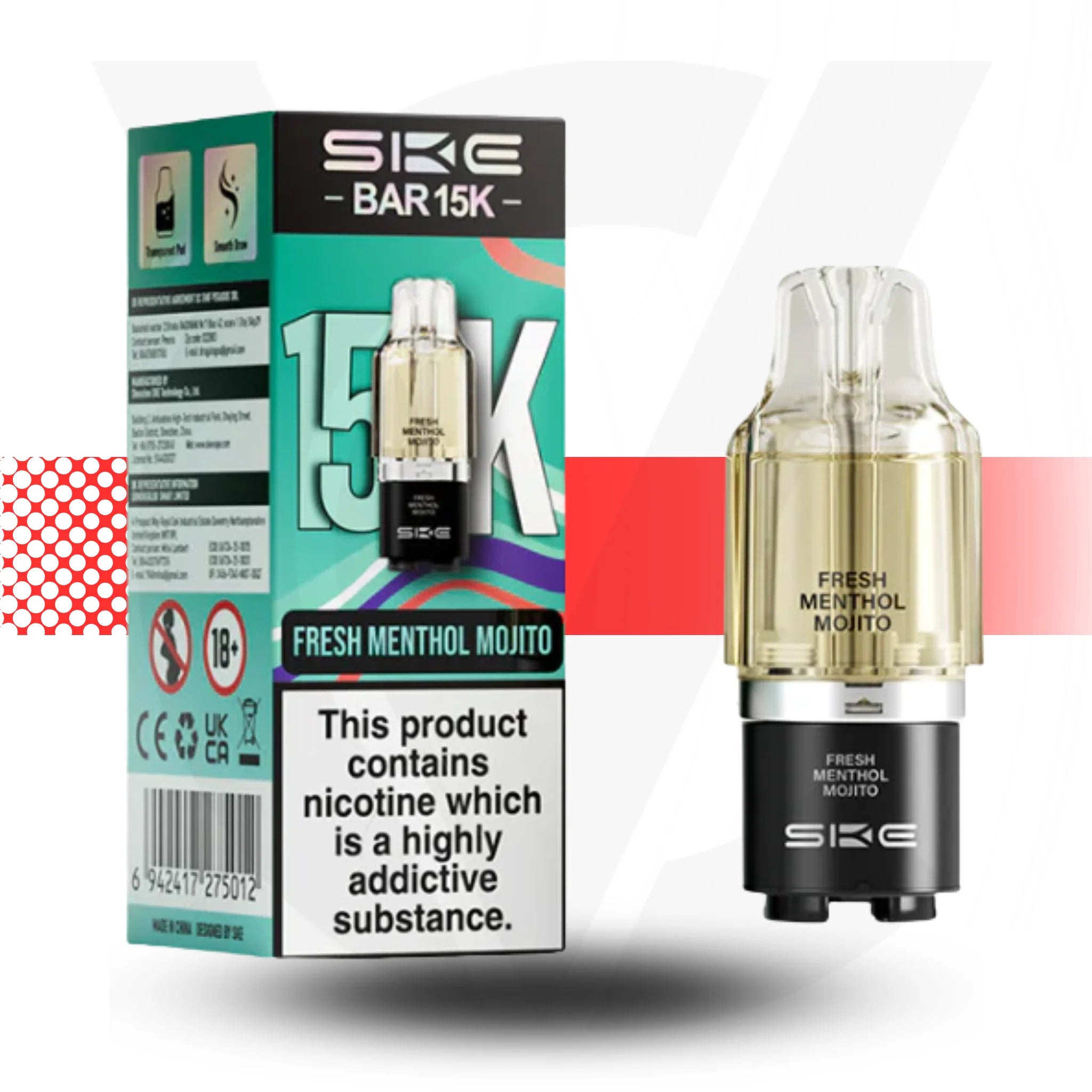 SKE BAR15K vape device and packaging on a white background