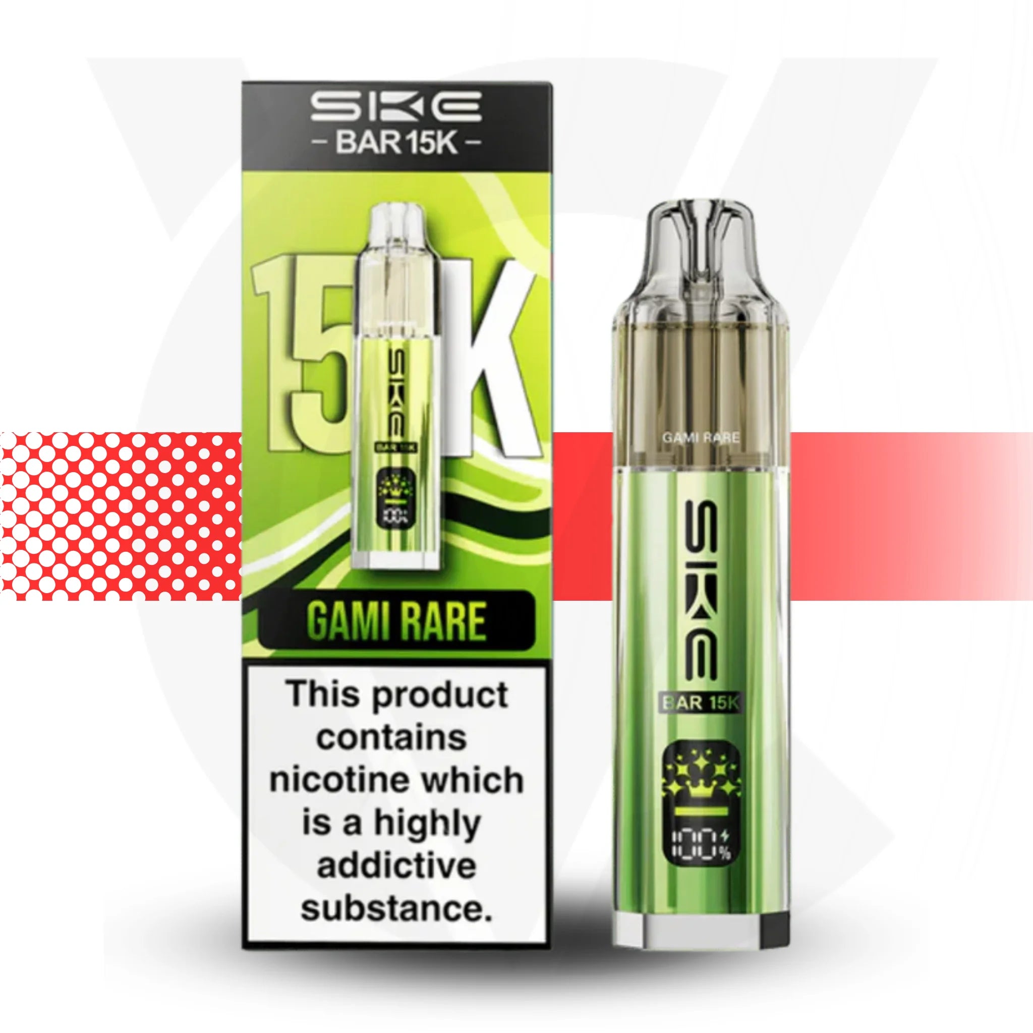 SKE BAR 15K vape device and packaging on a white background