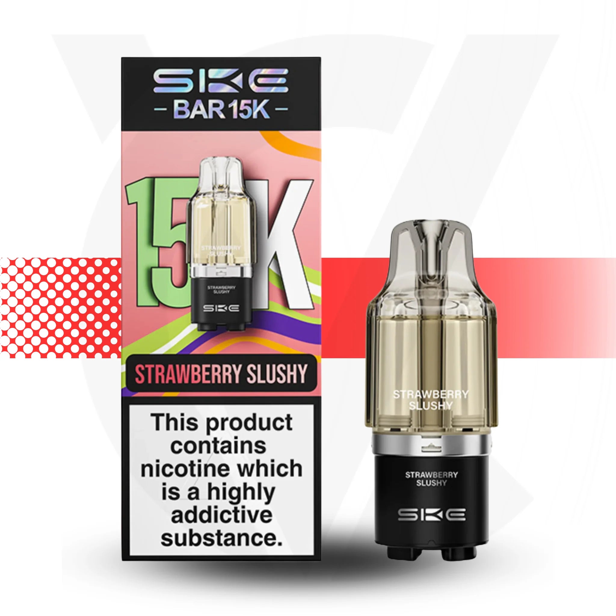 SKE Bar 15K Strawberry Slushy vape device and packaging on a white background