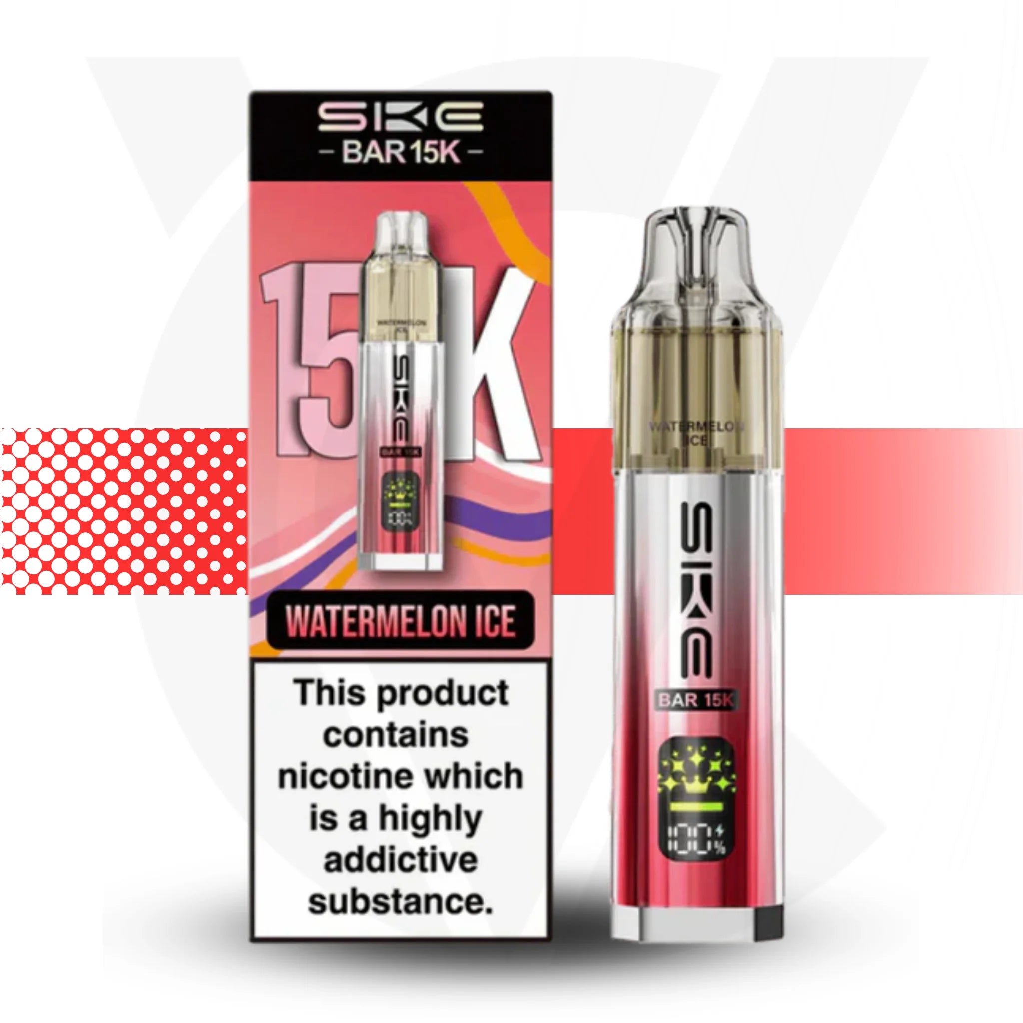 SKE BAR 15K vape device and packaging on a white background