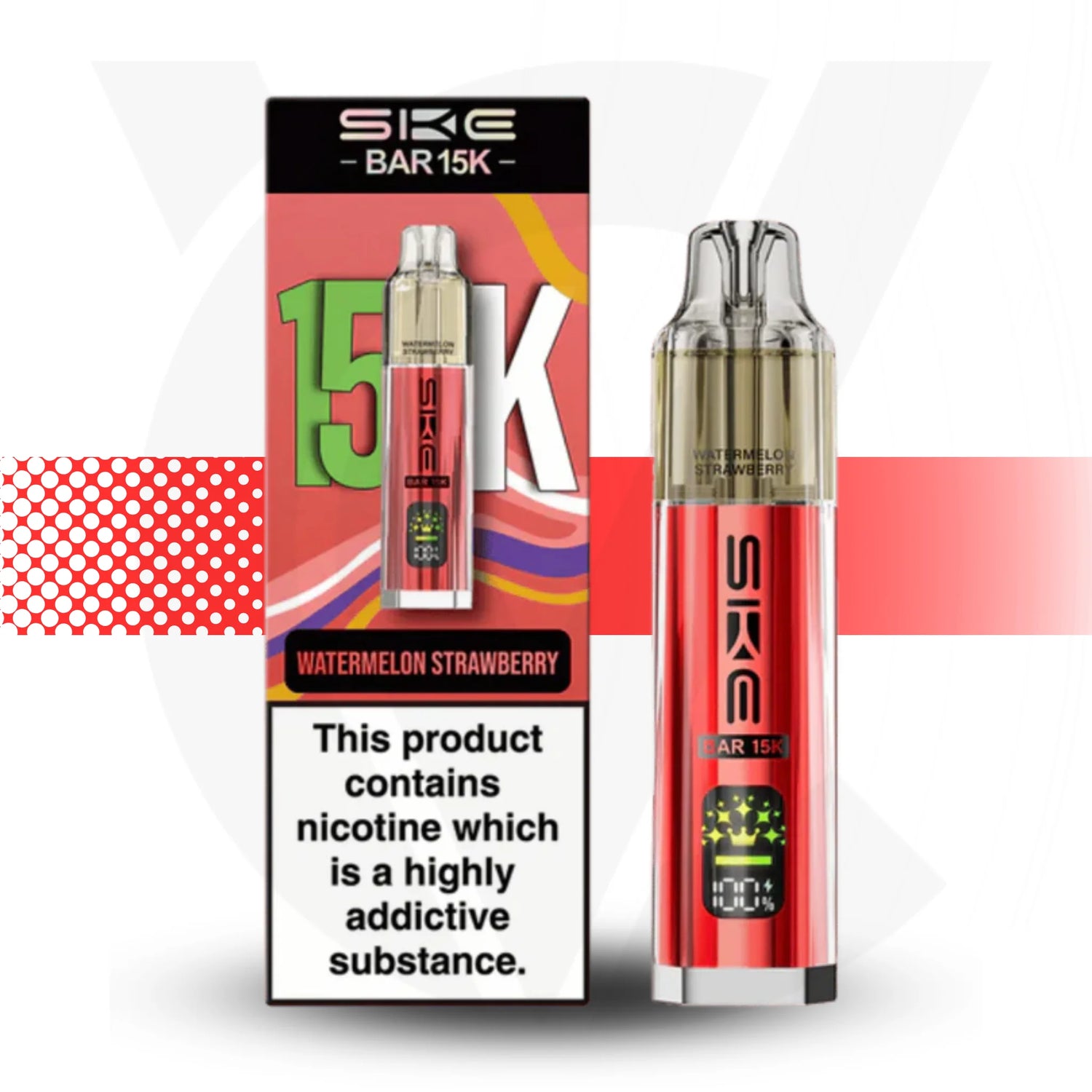 SKE BAR 15K vape device and packaging on a white background