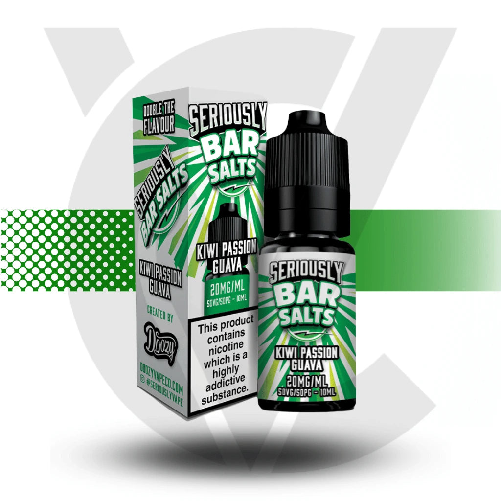 Seriously Bar Salts Kiwi Passion Guava Nic Salt E-liquid in a 10ml bottle in 10mg Nicotine Strength at Cloud Vapez UK