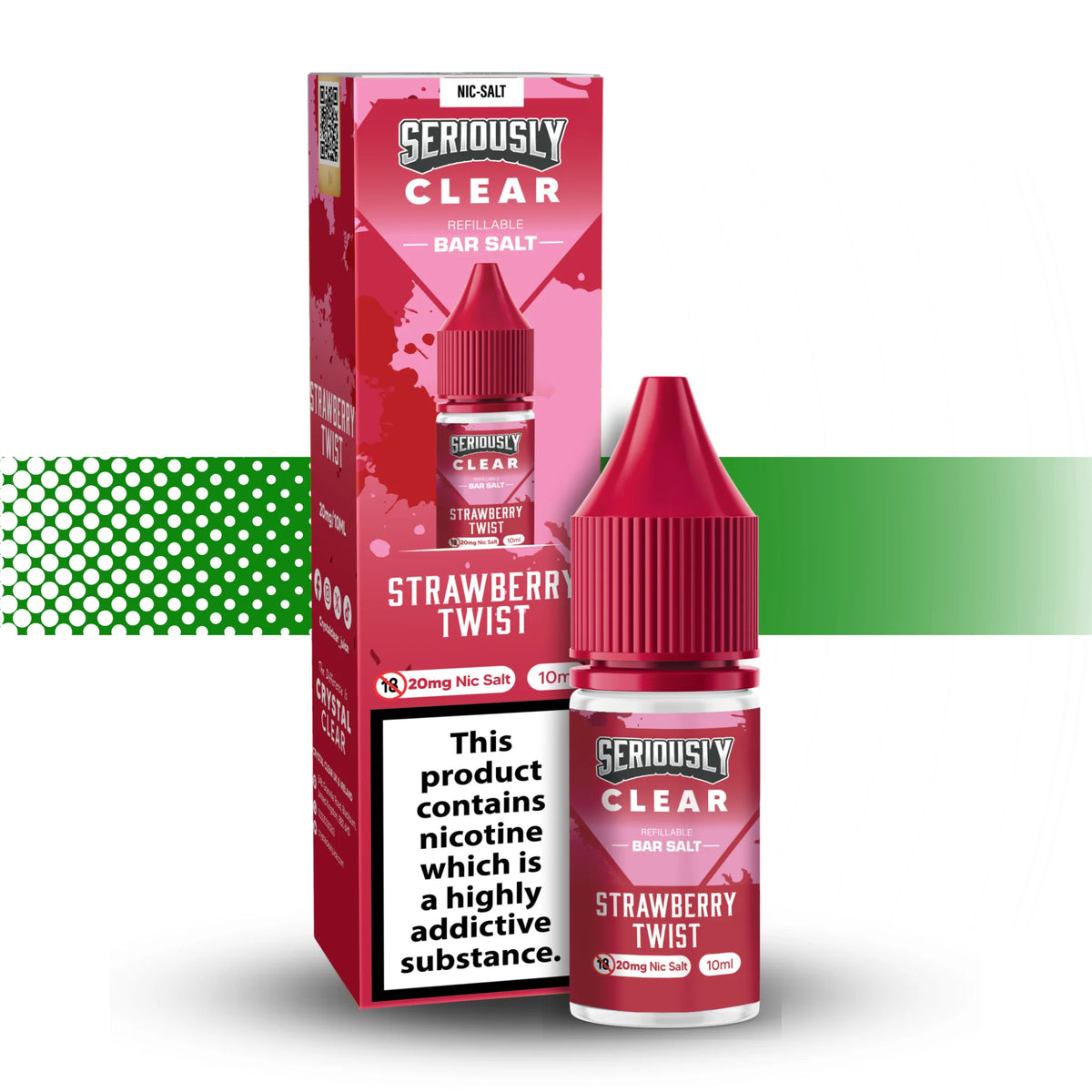 Seriously Clear Strawberry Twist nicotine product packaging on a white background