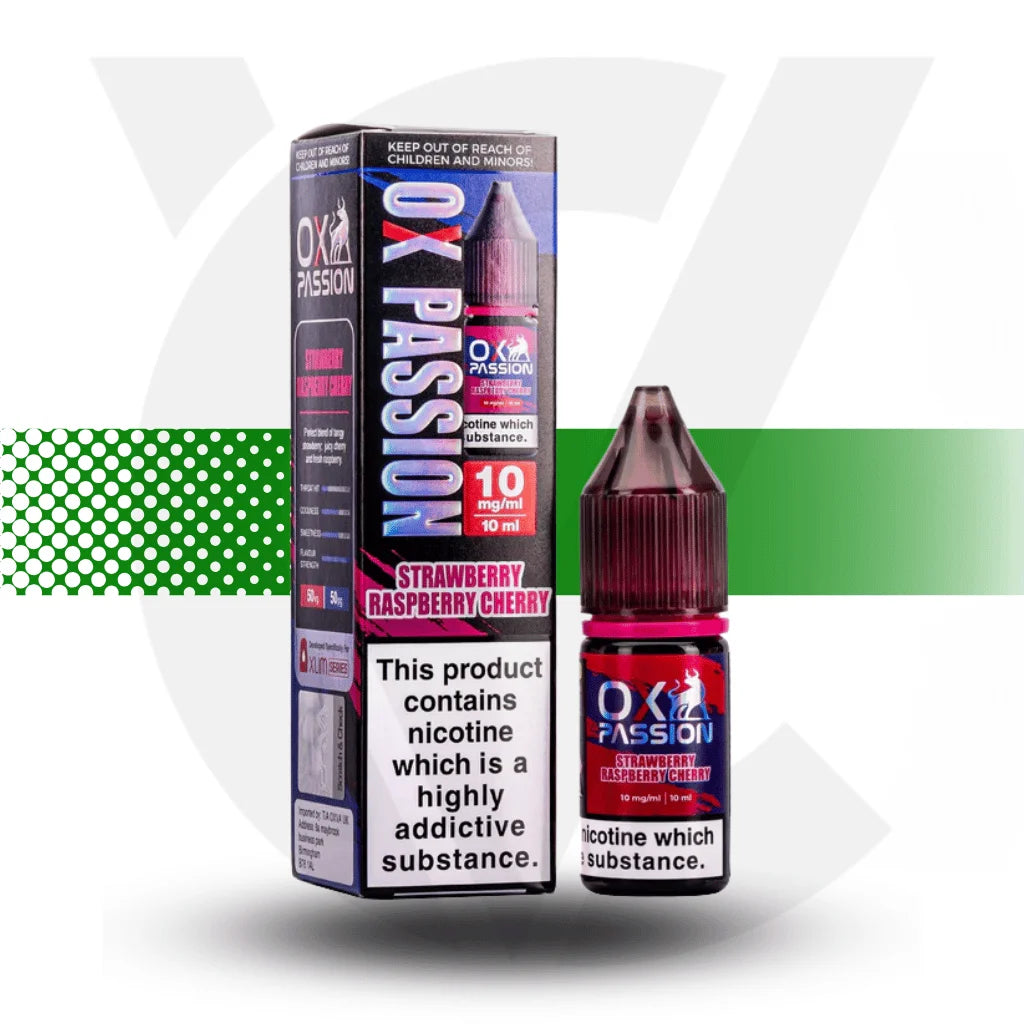 Ox Passion Nicotine Salt E-Liquid 10ml 10MG - Strawberry Raspberry Cherry - Cloud Vapez UK