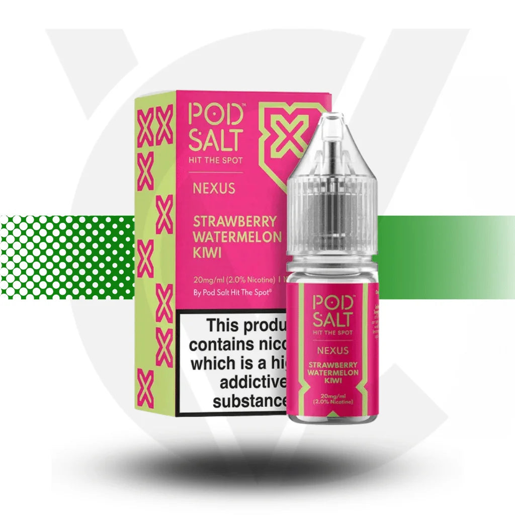 Pod Salt Nexus Nic Salt E-Liquid 10ml 10MG - Strawberry Watermelon Kiwi - Cloud Vapez UK