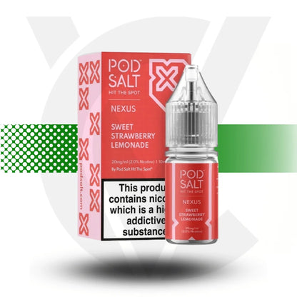 Pod Salt Nexus Nic Salt E-Liquid 10ml 10MG - Sweet Strawberry Lemonade - Cloud Vapez UK