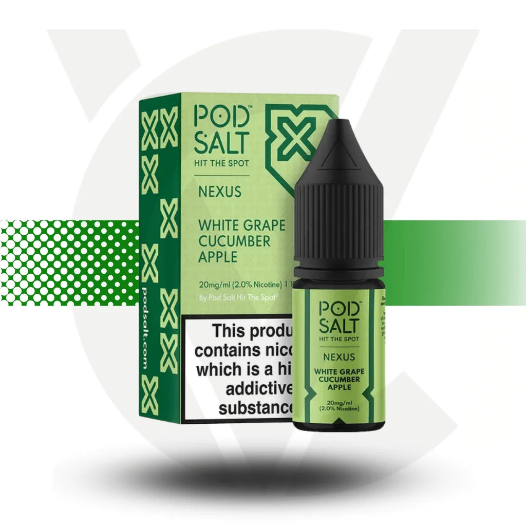 Pod Salt Nexus Nic Salt E-Liquid 10ml 10MG - White Grape Cucumber Apple - Cloud Vapez UK