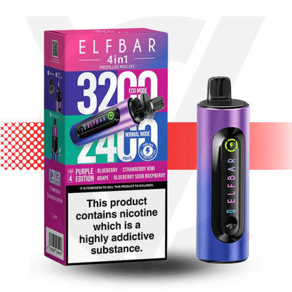 Elf Bar 4 In 1 Prefilled Pod Kit - Purple Edition | Cloud Vapez UK