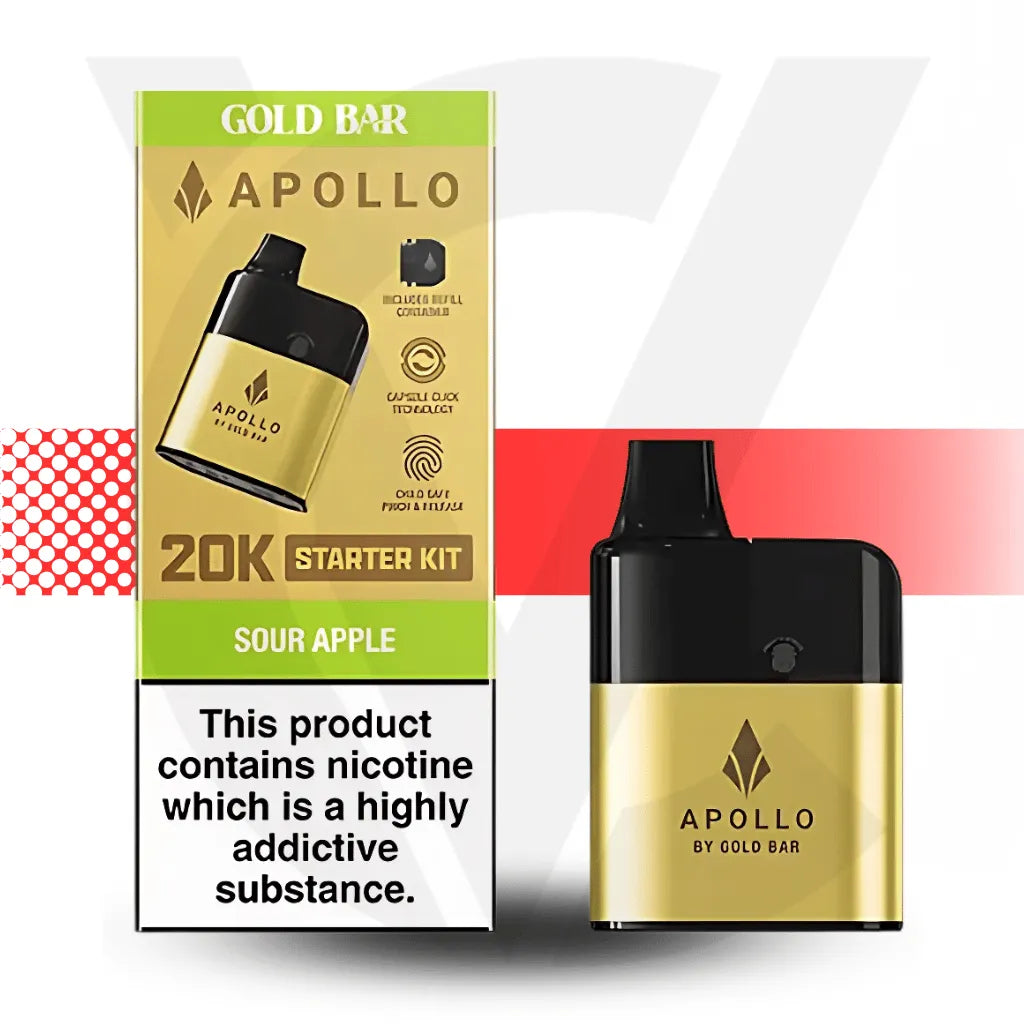 Apollo 20K Disposable Vape By Gold Bar - Sour Apple l Cloud Vapez UK