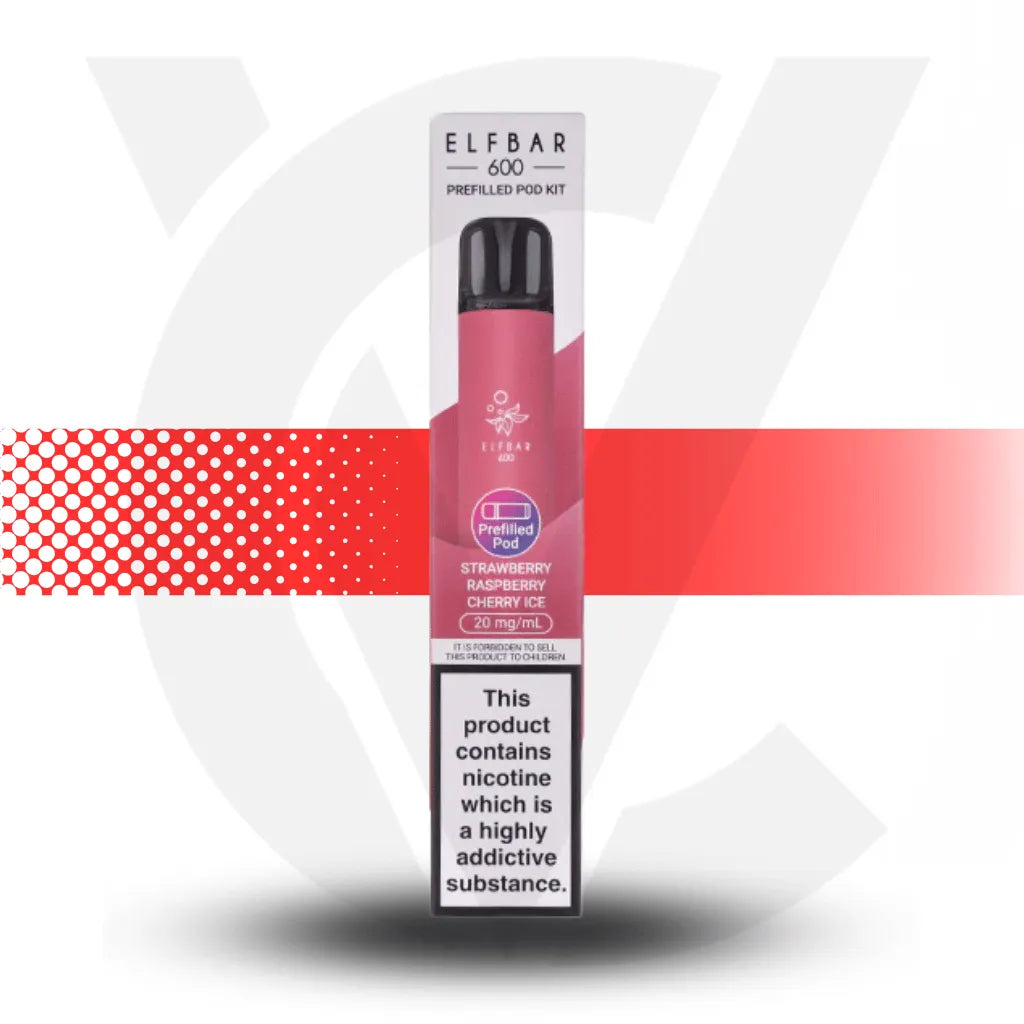Elf Bar 600 Prefilled Pod Kit - Strawberry Raspberry Cherry Ice | Cloud Vapez UK