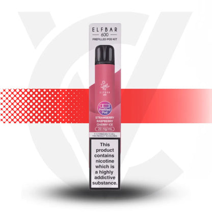 Elf Bar 600 Prefilled Pod Kit - Strawberry Raspberry Cherry Ice | Cloud Vapez UK