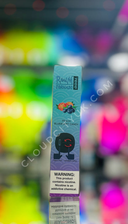 RandM Tornado 7000 Disposable Vape Peach Blueberry Candy | Cloud City UK